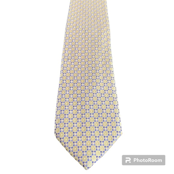 Canali Men's Silk Neck Tie, Yellow/Periwinkle Geometric Jacquard Patterned - Picture 9 of 9